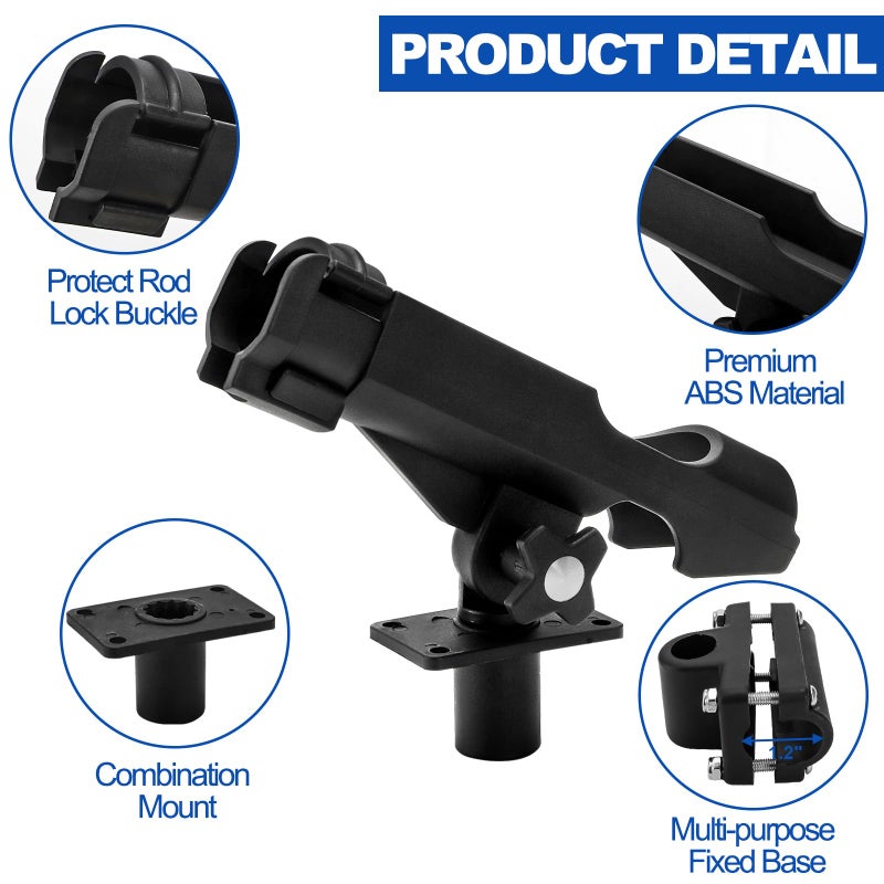 Bekith 2 Pack Fishing Rod Holder with Combo Mount, Adjustable Fishing Boat Rod Holder, Black Finish - Image 3